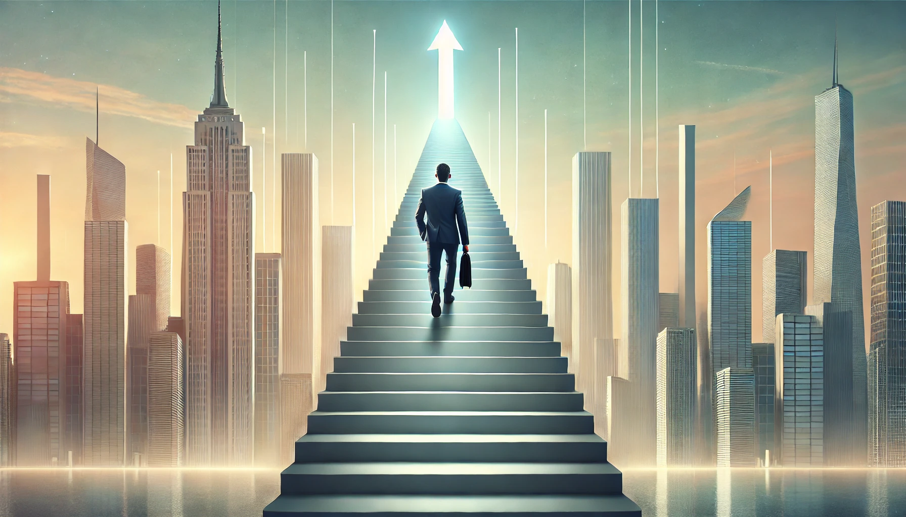 Ambitious Businessman Climbing The Stairs To Success